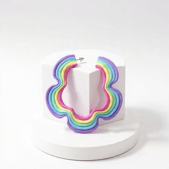 Rainbow Flower Stud Hoop - Handmade Earrings - Picture 4 of 4